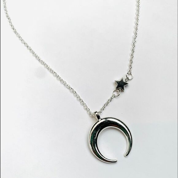Silver Toned Moon & Star Necklace - Picture 2 of 5